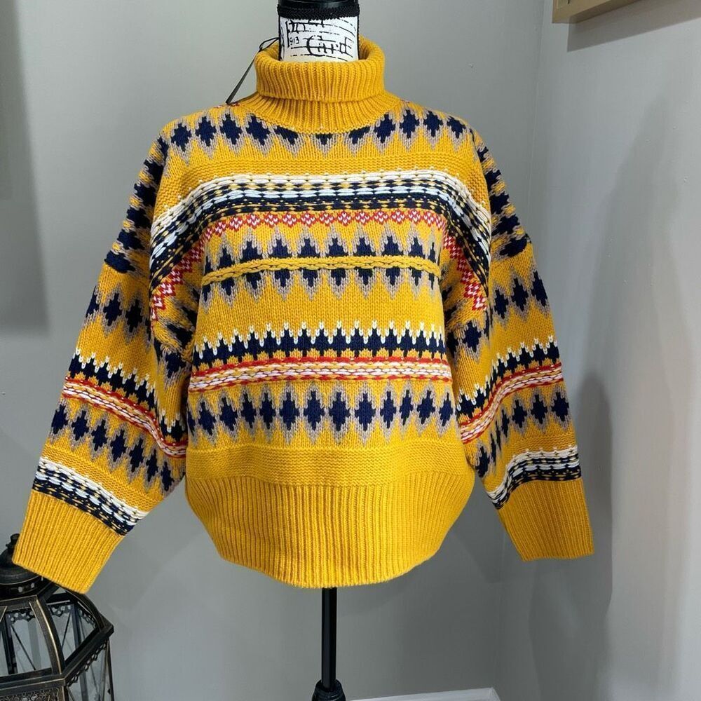 RAG & BONE Wool Willow Fair Isle Yellow Turtleneck Sweater S NWT